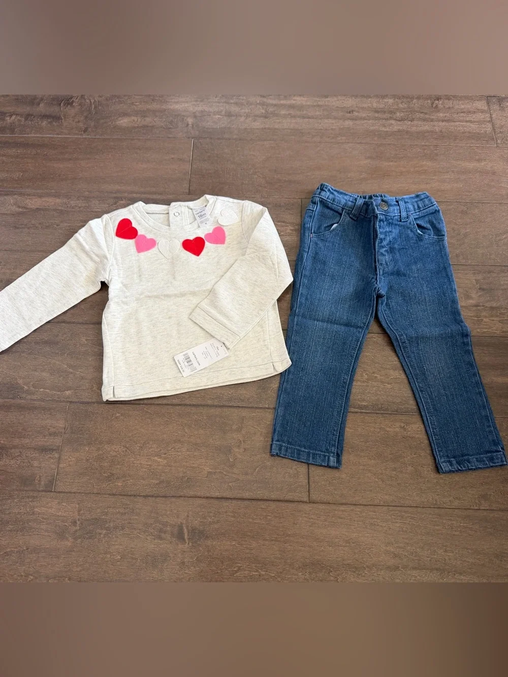 Carter's Cream Long Sleeve Top with Pink & Red Heart Accents